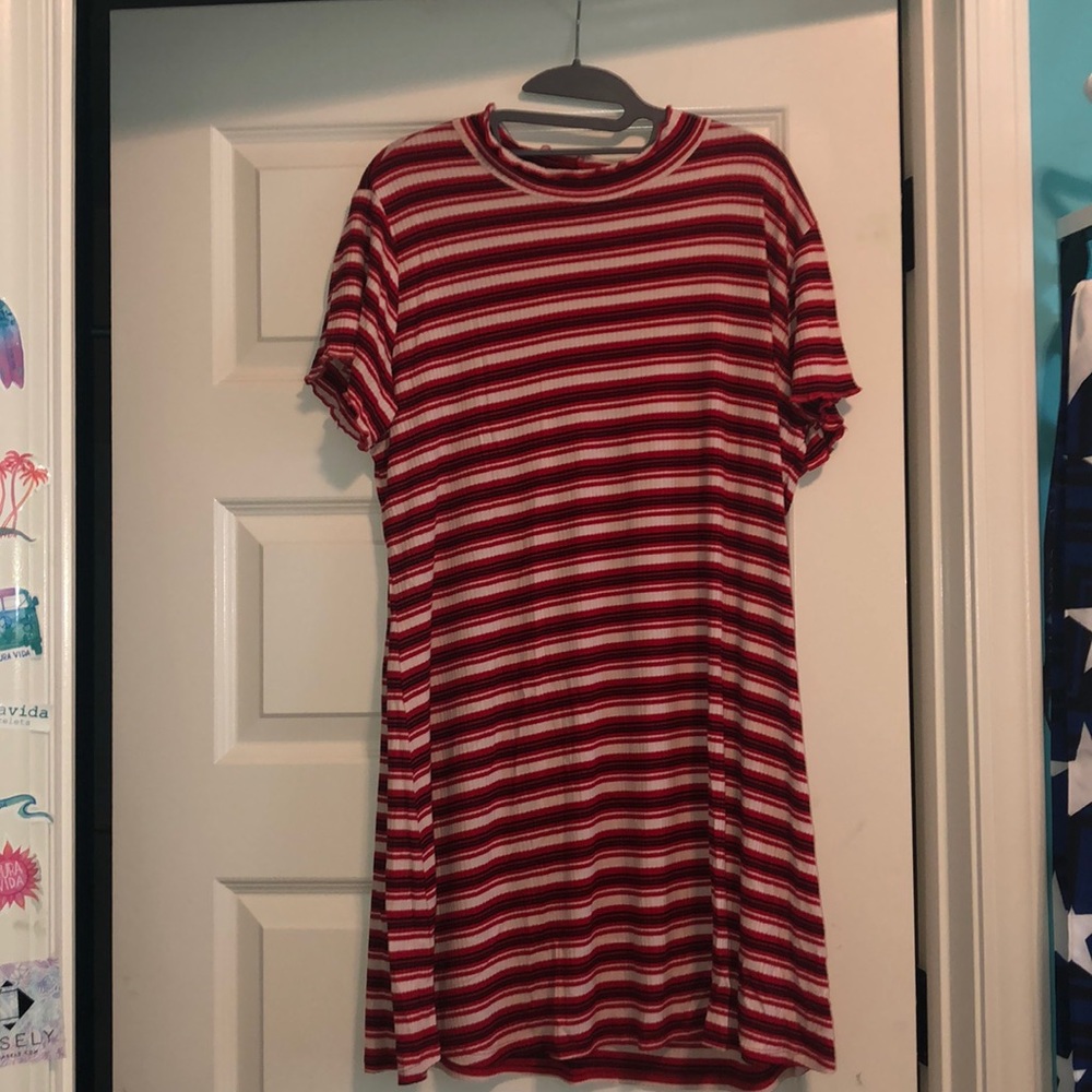 red white and black stripped dress